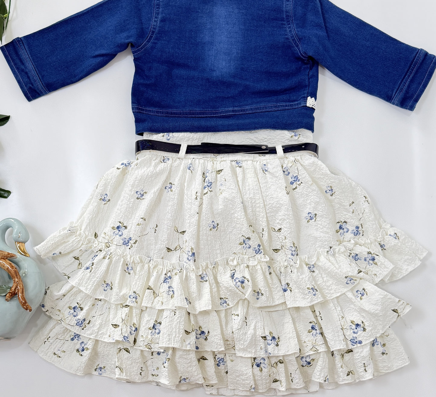 Frock Dress | White Floral Ruffle Frock with Belt | Girls Dress