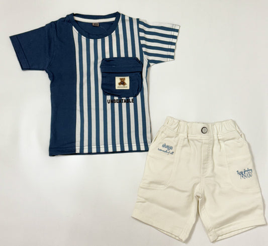 Tshirt & Shorts |  Striped Tee & Cream Shorts Set | Boys Wear