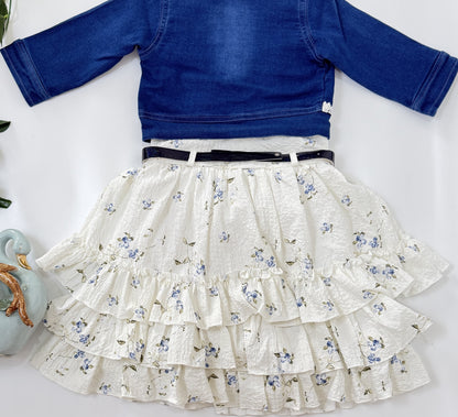 Frock Dress | White Floral Ruffle Frock with Belt | Girls Dress